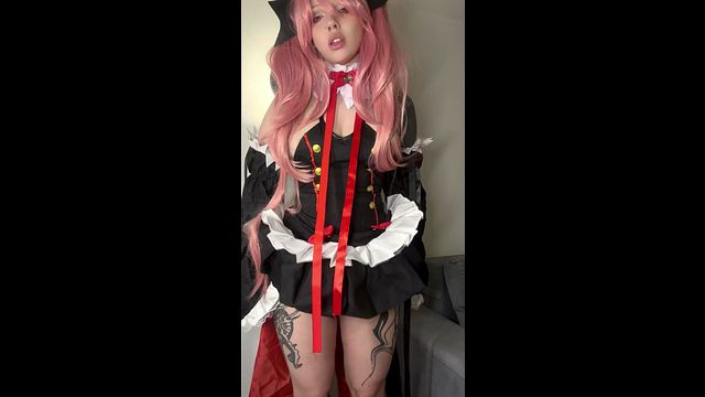 Sexy vampire taking off panties😳Anime cosplay from cute tattooed teeny