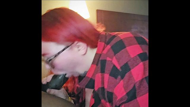 Redhead aubrey bigbaby slobber on a big fat black cock