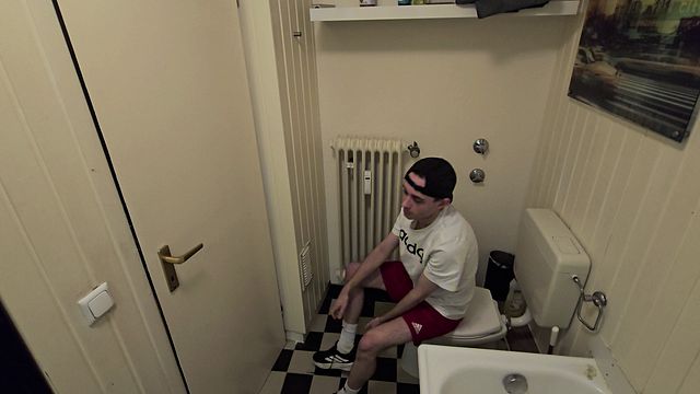 Sneakerboy sniffs his sneaks and takes a shower after the gym