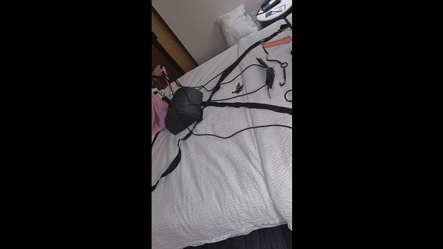 Trans girl does self bondage with face fucking machine