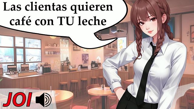 Fantasía: Masturbate sin parar en la cafetería sexual. JOI hentai en español.