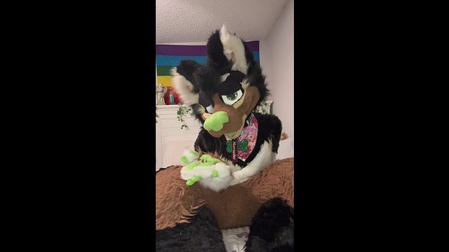Furry jerks off and cums in fursuit