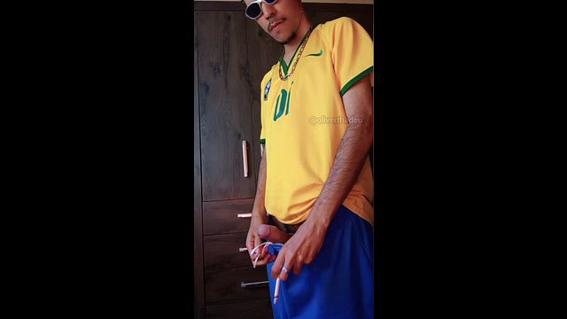 Brazilian skinny white guy smoking and jerking off, Brazil at the World Cup — Oliver Thadeu