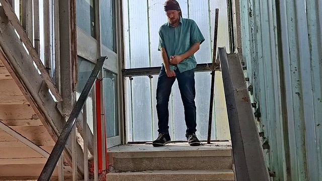 Jerking off in public stairway