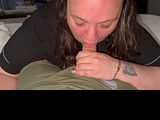 Bbw deep throat’s Step bro’s giant cock with messy tit job