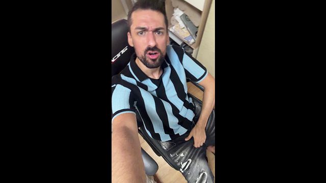 Rock hard daddy shows off and cums like a fountain