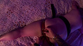 Dominant daddy masturbates a slut's holes and makes her cum.