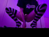 cute femboy fingers himself in bed and cums