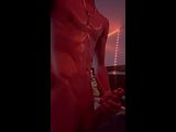 Mask jerking session while measuring my big dick in my Borat mankini, new mask and cockrings