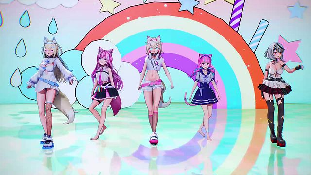 【MMD ホロライブ】《Fuwawa Abyssgard(フワワ・アビスガード) Mococo Abyssgard(モココ・アビスガード) Hakui Koyori(博衣こより) Minato Aqua(湊あくあ) Sakamata Chloe(沙花叉クロヱ)》~《KARA(카라)